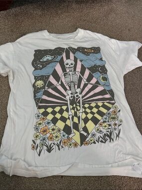 Skeleton Graphic Tee with Pastel Pink, Yellow & Blue